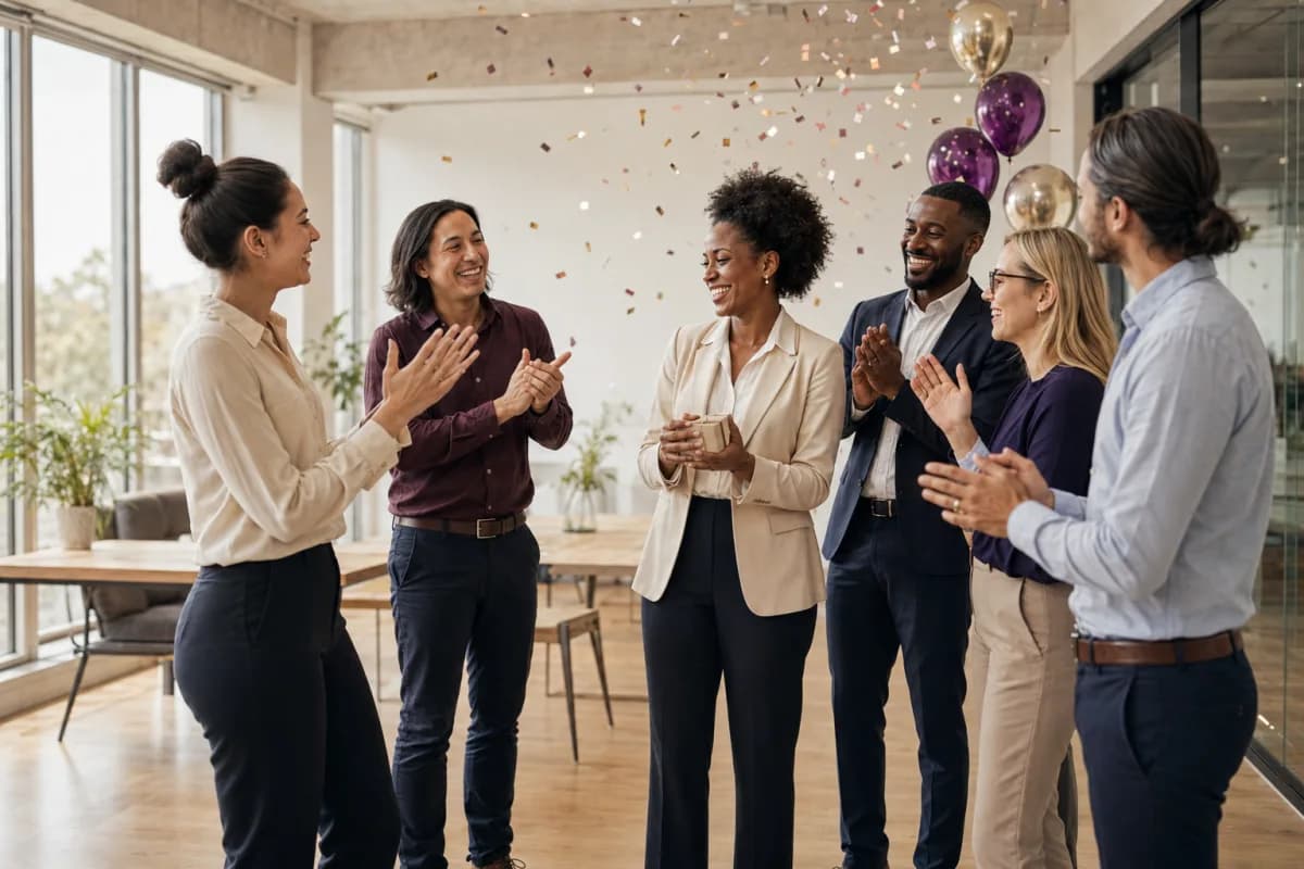 Colleagues celebrating an employee achievement